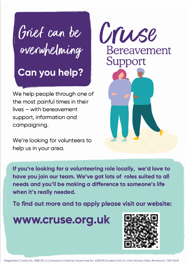 Cruse Bereavement Volunteer recruitment poster