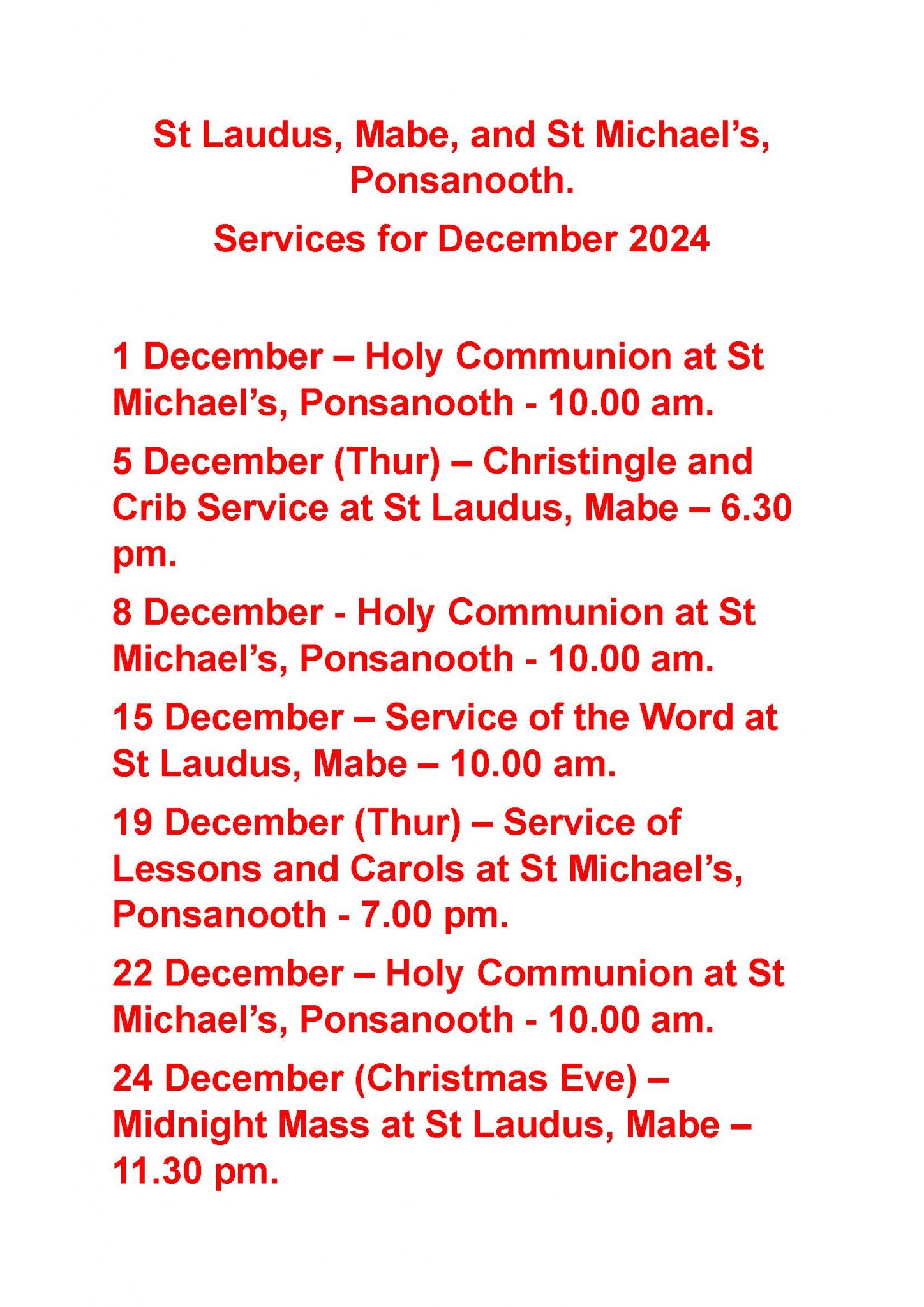 [241201] Advent and Christmas Services : 1-24 Dec, Mabe and Ponsanooth ...