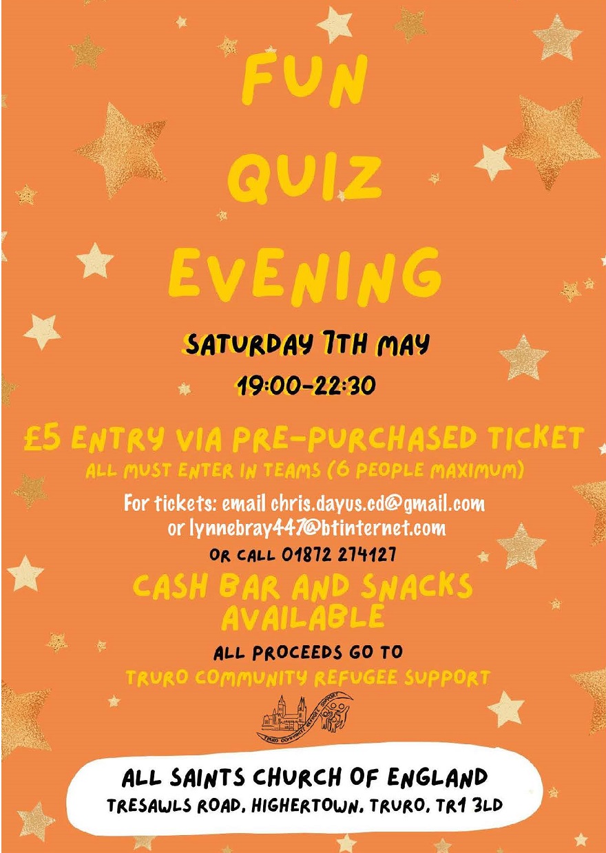 Fun Quiz Evening in support of Truro Community Refugee Support : 7 May, Truro