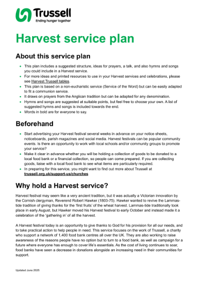 trussell harvest service plan
